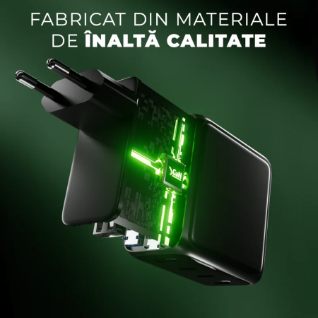 Incarcator 140W Turbo Fast Charge GaN cu Afisaj Digital, Daden, 3xUSB Type-C, 1xUSB Type-A, Incarcare Rapida, Power Delivery 3.1, Protectie inteligenta, Negru [9]