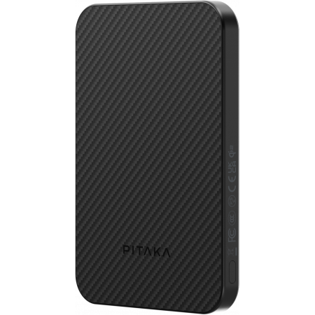 Apple - Baterie Externa Magnetica PITAKA, Magsafe, Design Ultra Subtire, 15W Wireless, 5000mAh, Negru/Gri