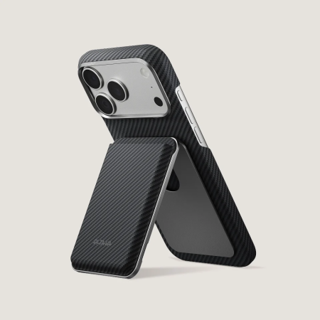 Portofel PITAKA Carry MagMod Stand Wallet, MagSafe, Stand Reglabil 0-120°, Fibra de Aramida, Negru/Gri (Twill) [4]