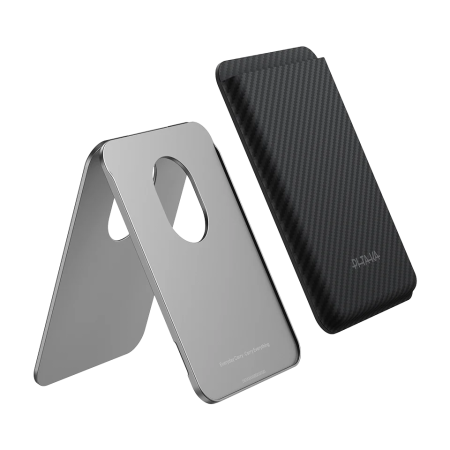 Portofel PITAKA Carry MagMod Stand Wallet, MagSafe, Stand Reglabil 0-120°, Fibra de Aramida, Negru/Gri (Twill) [3]