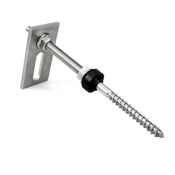Set Șurub Ancoră (Hanger Bolt) M10x250 cu Placă Adaptoare 80x30x5 mm pentru Panouri Fotovoltaice [5]