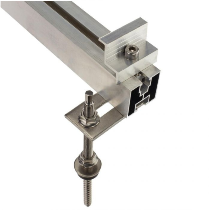 Set Șurub Ancoră (Hanger Bolt) M10x300 cu Placă Adaptoare 80x30x5 mm pentru Panouri Fotovoltaice [4]