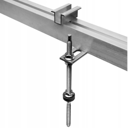 Set Șurub Ancoră (Hanger Bolt) M10x250 cu Placă Adaptoare 80x30x5 mm pentru Panouri Fotovoltaice [2]