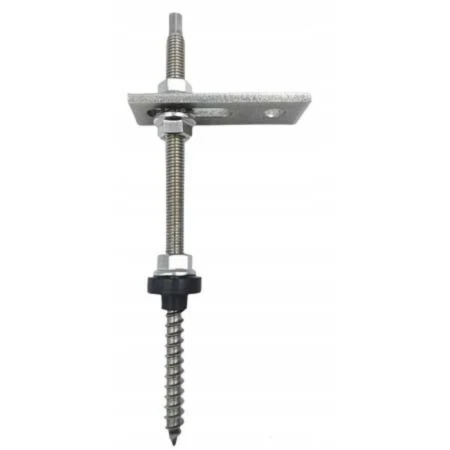 cleme și suporți - Set Șurub Ancoră (Hanger Bolt) M10x300 cu Placă Adaptoare 80x30x5 mm pentru Panouri Fotovoltaice