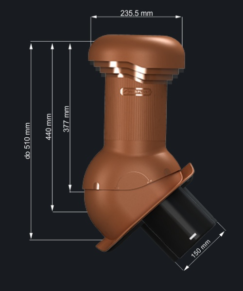 Coș Aerisire Țiglă Metalică Wirplast WiroVent Pro Ø150 mm rosu caramiziu 8004, S