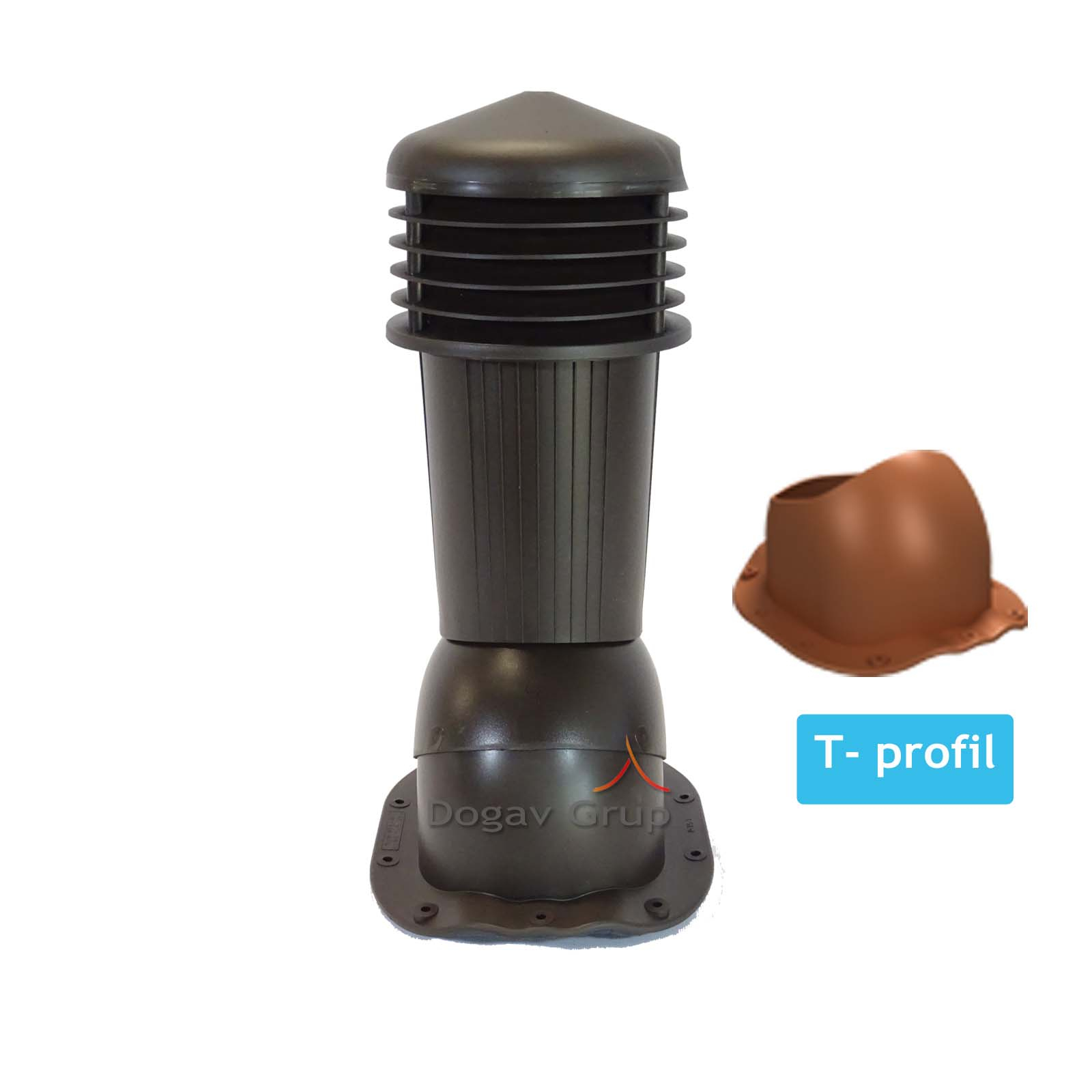Coș ventilare țiglă metalică Profil T Ø 125 maro inchis 8019