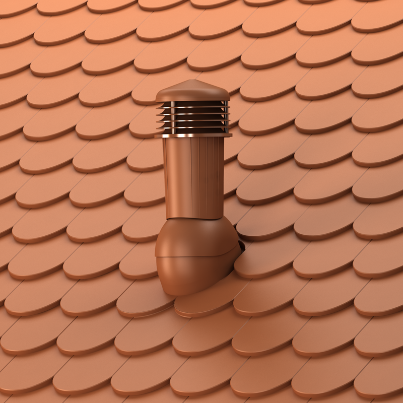 Coș ventilare acoperis țiglă solzi Ø 125 mm rosu caramiziu 8004