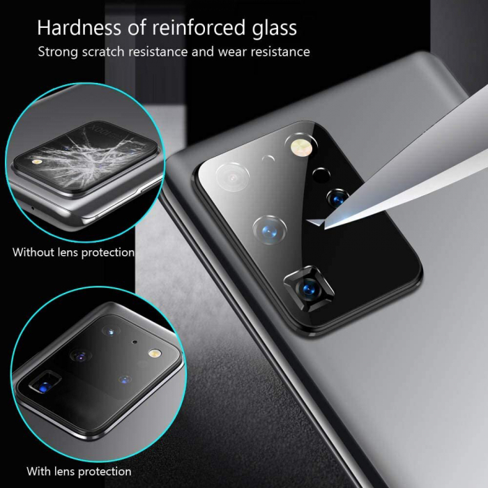 Folie sticla camera Samsung Galaxy S20 Ultra, Lito Metal Camera Glass, Negru/Transparent [3]