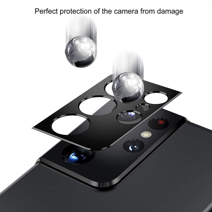 Folie sticla camera Samsung Galaxy S21 Ultra, Lito Metal Camera Glass, Negru/Transparent [3]