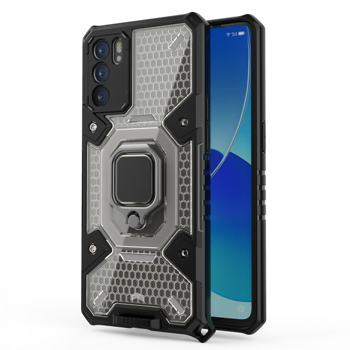 Husa antisoc OPPO Reno6 5G, Honeycomb Armor, Negru [2]