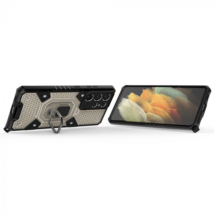 Husa antisoc Samsung Galaxy S21 Ultra, Honeycomb Armor, Negru [2]