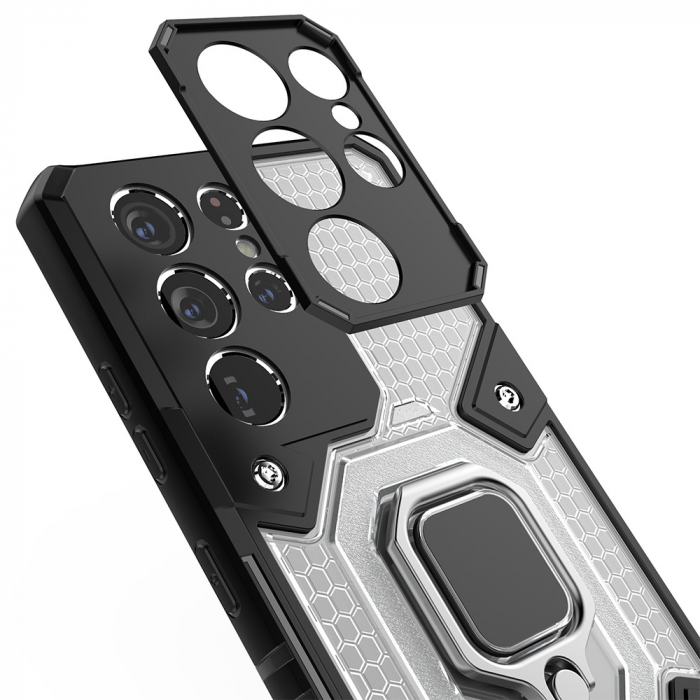 Husa antisoc Samsung Galaxy S21 Ultra, Honeycomb Armor, Negru [6]