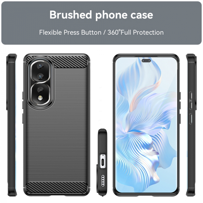 Husa Carbon Silicone pentru Honor 90 Pro, Negru [2]