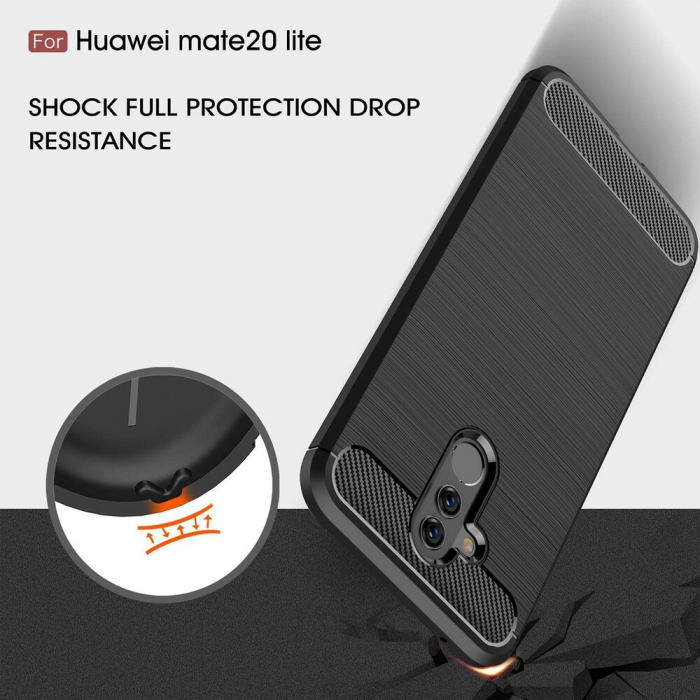 Husa Carbon Silicone pentru Huawei Mate 20 Lite, Negru [8]