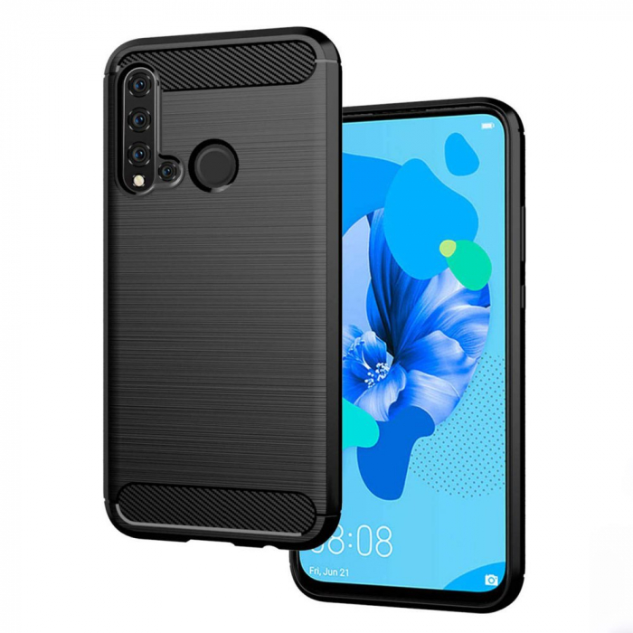 Husa Carbon Silicone pentru Huawei Nova 5T, Negru [5]