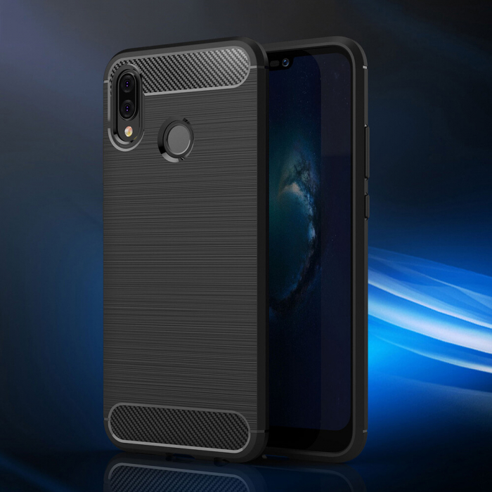Husa Carbon Silicone pentru Huawei P20 Lite, Negru [7]