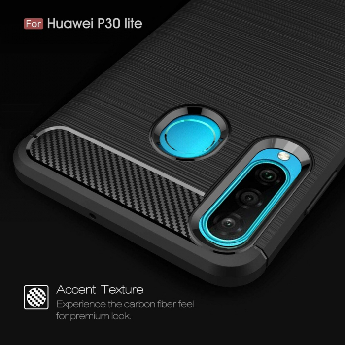 Husa Carbon Silicone pentru Huawei P30 Lite, Negru [5]