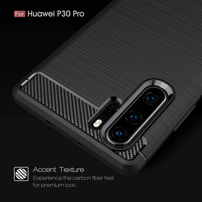 Husa Carbon Silicone pentru Huawei P30 Pro, Negru [6]