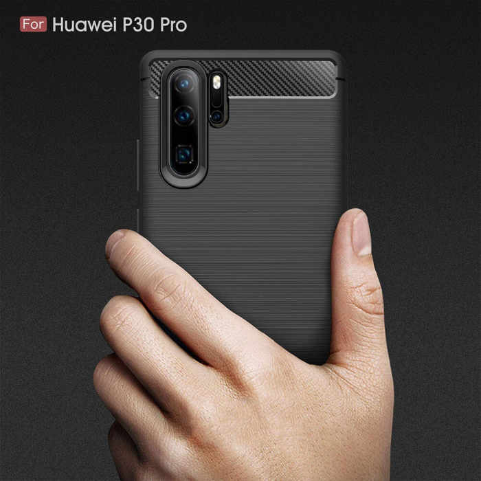 Husa Carbon Silicone pentru Huawei P30 Pro, Negru [2]