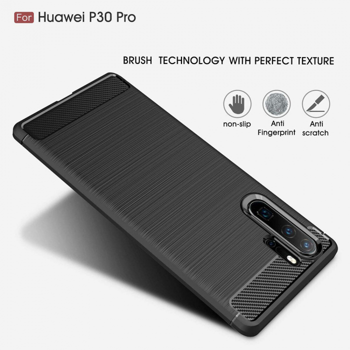 Husa Carbon Silicone pentru Huawei P30 Pro, Negru [3]