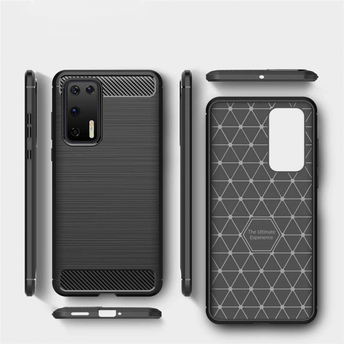 Husa Carbon Silicone pentru Huawei P40 Pro, Negru [6]
