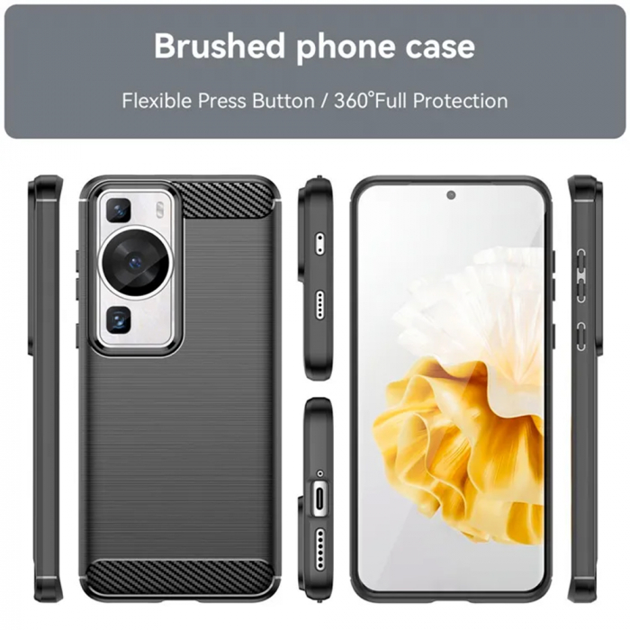 Husa Carbon Silicone pentru Huawei P60 Pro, Negru [5]