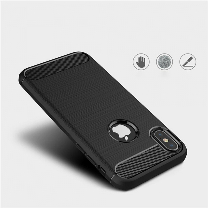 Husa Carbon Silicone pentru iPhone X / XS, Negru [2]
