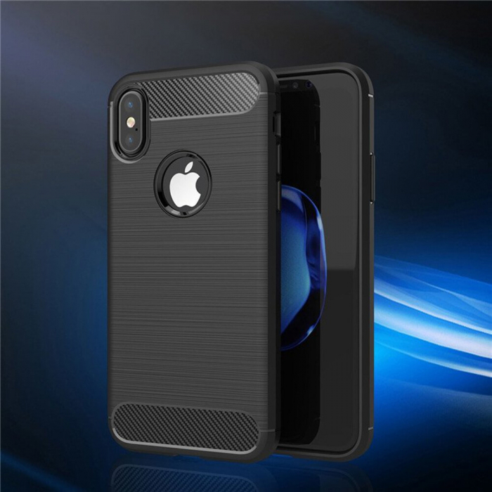 Husa Carbon Silicone pentru iPhone X / XS, Negru [5]