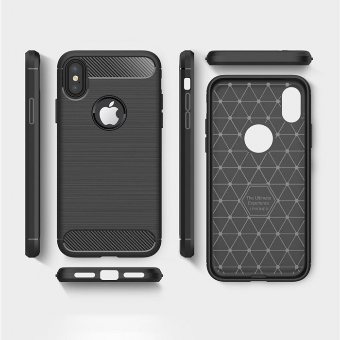 Husa Carbon Silicone pentru iPhone X / XS, Negru [9]