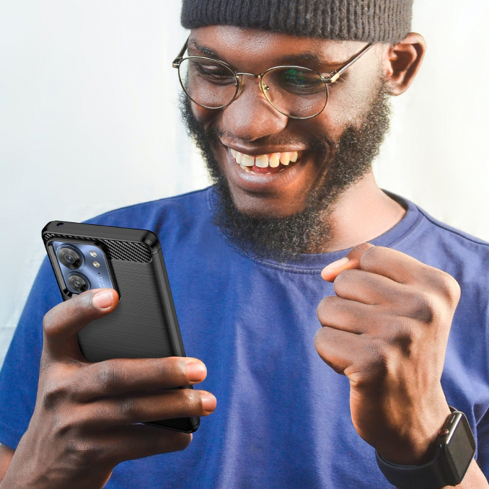 Husa Carbon Silicone pentru Motorola Edge 40, Negru [6]