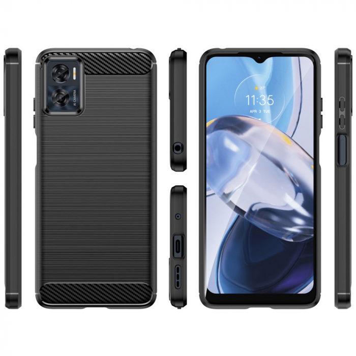Husa Carbon Silicone pentru Motorola Moto E22, Negru [2]