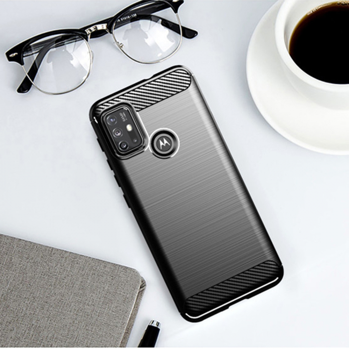 Husa Carbon Silicone pentru Motorola Moto G30 / G10, Negru [4]