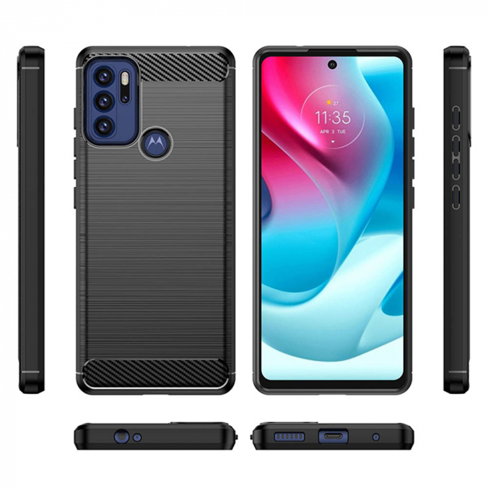 Husa Carbon Silicone pentru Motorola Moto G60s, Negru [7]