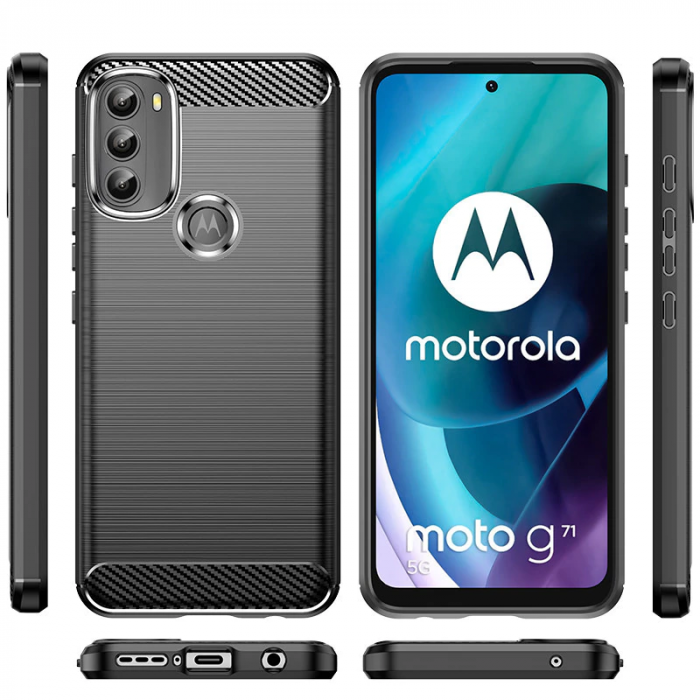 Husa Carbon Silicone pentru Motorola Moto G71 5G, Negru [4]