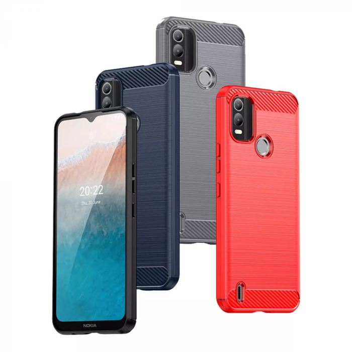 Husa Carbon Silicone pentru Nokia C21 Plus, Negru [2]