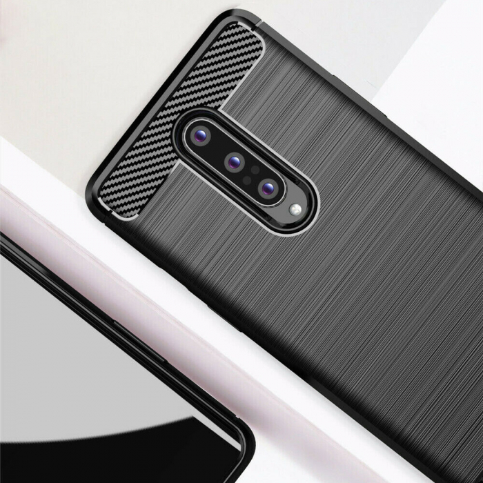 Husa Carbon Silicone pentru OnePlus 8, Negru [10]