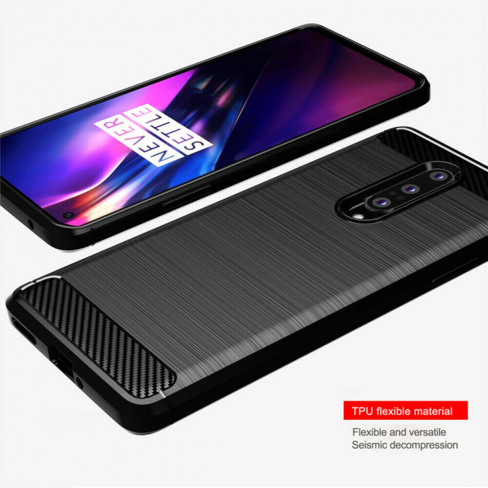Husa Carbon Silicone pentru OnePlus 8, Negru [9]