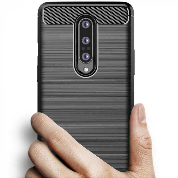 Husa Carbon Silicone pentru OnePlus 8, Negru [6]