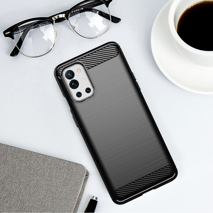 Husa Carbon Silicone pentru OnePlus 9R, Negru [4]