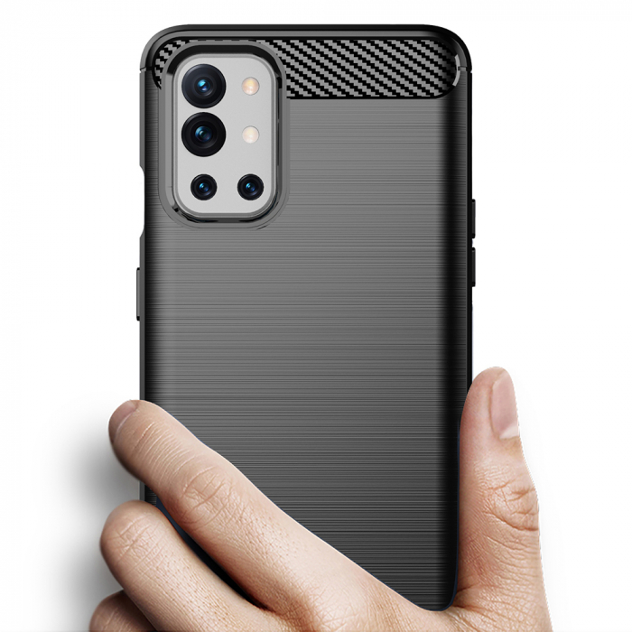Husa Carbon Silicone pentru OnePlus 9R, Negru [2]