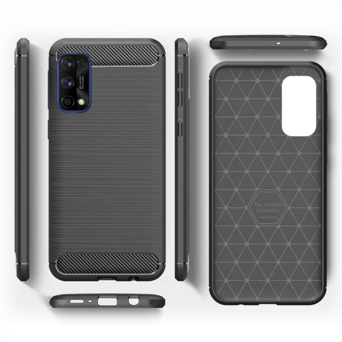 Husa Carbon Silicone pentru Realme 7 Pro, Negru [4]