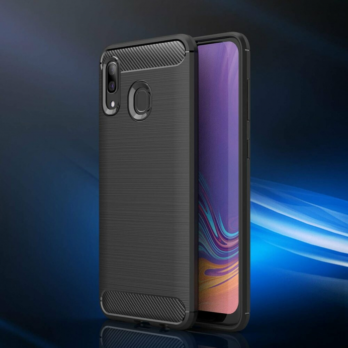 Husa Carbon Silicone pentru Samsung Galaxy A40, Negru [5]