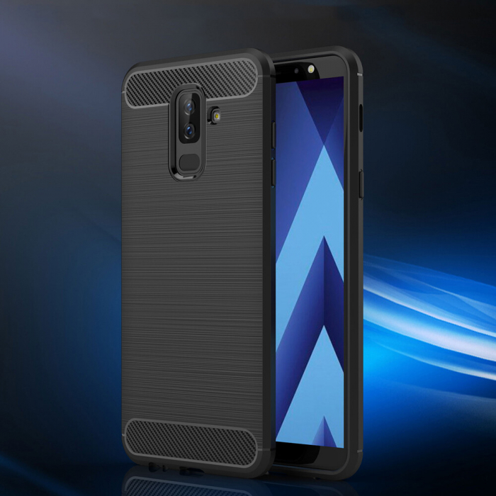 Husa Carbon Silicone pentru Samsung Galaxy A6 Plus (2018), Negru [9]