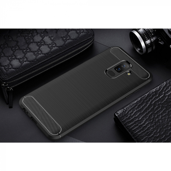 Husa Carbon Silicone pentru Samsung Galaxy A6 Plus (2018), Negru [10]