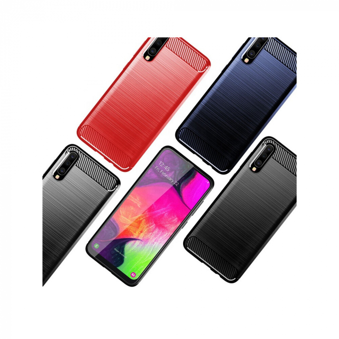 Husa Carbon Silicone pentru Samsung Galaxy A70, Negru [9]