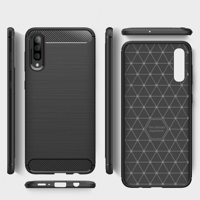 Husa Carbon Silicone pentru Samsung Galaxy A70, Negru [8]