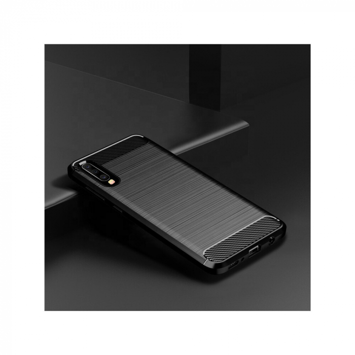 Husa Carbon Silicone pentru Samsung Galaxy A70, Negru [2]
