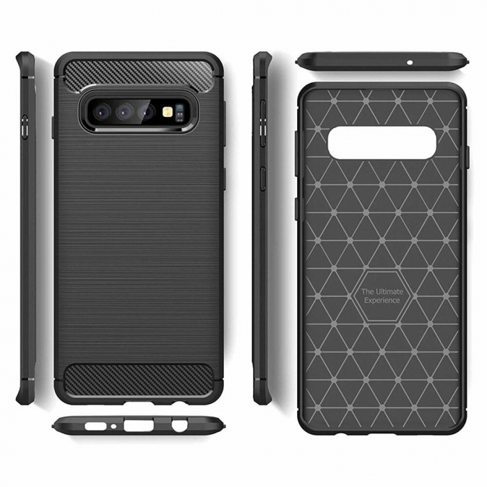 Husa Carbon Silicone pentru Samsung Galaxy S10, Negru [8]