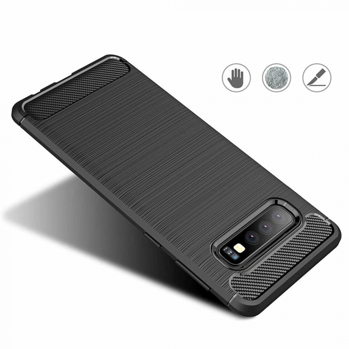 Husa Carbon Silicone pentru Samsung Galaxy S10, Negru [6]