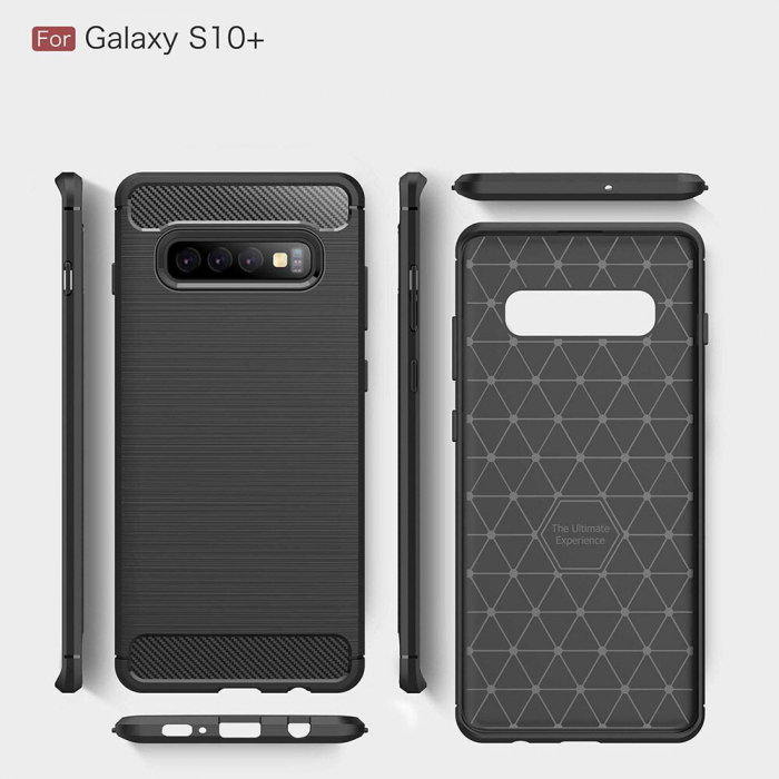 Husa Carbon Silicone pentru Samsung Galaxy S10+, Negru [6]